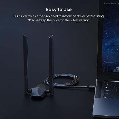 Image of Tenda U18a AX1800 Wi-Fi 6 Dual-Band Powerful Signal USB 3.0 Adapter with High-Gain 5dBi Antennas MU-MIMO 1800Mbps for PC /Desktop /Laptop, Supports Windows 11 & 10 Only (Black)