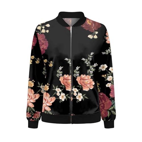 Womens Bomber Jacket 2025 Long Sleeve Zip Up Floral Outerwear Trendy Lightweight Fall Coats With Pockets3