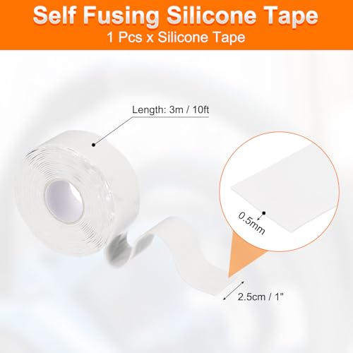 Image of uxcell Self Fusing Silicone Tape, 1 inch x 10ft Waterproof Water Leak Sealing Tape for Plumbing Pipe Hose Repair Handles, White (0.5mm Thick)