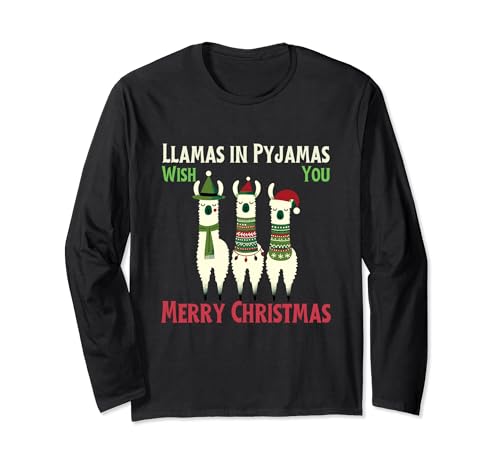 Llamas in Pyjamas Merry Festive Christmas Manche Longue