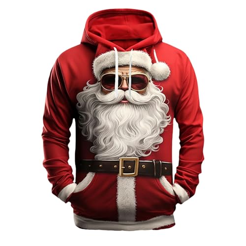 Men's Ugly Christmas Sweatshirts Unsiex Ugly Christmas Jumper Sweatshirts 3D Printed Long Sleeve Funny Xmas Elf Sweater Loose Fit Workout Pullover Leisure Sports Sweat Jacket Female (Z5 Red,XL)