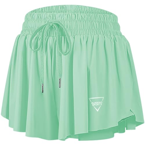 JoyGirl Womens Flowy Running Shorts with Phone Pocket 2 in 1 Gym Sports Shorts Breathable Yoga Shorts for Workout Hiking Jogging (Light Green,S)