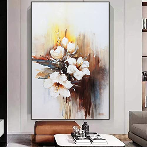 Toile fleurs blanches abstrait grand format 80x110cm impression HD imperméable