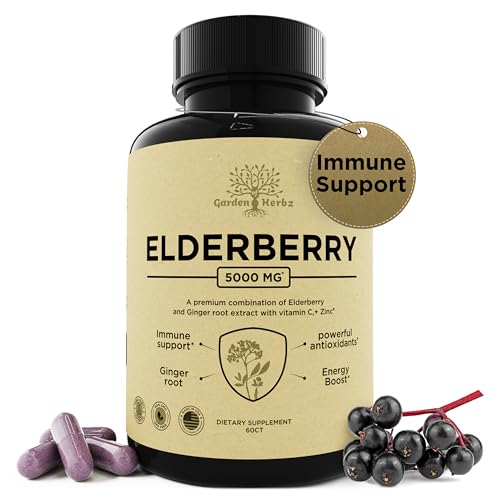 Garden of Herbz Elderberry with Vitamin C, Zinc, & Ginger &ndash; Potent Immune Booster 5000 Mg...