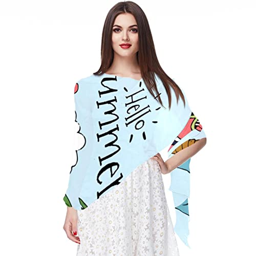 Foulard à motif chat pour femme en mousseline soie légère écharpe longue été