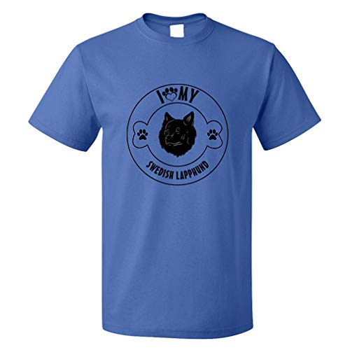 Custom Funny Graphic T Shirts for Men I Love Paw My Swedish Lapphund Dog Cotton Top Royal Blue Design Only 3X Large
