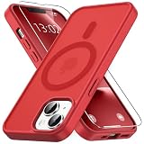 Vansdon Cover Magnetica per iPhone 13/14 con 1 Pezzi Vetro Temperato, Compatibile con Magsafe, Protezione anticaduta di livello militare, Custodia Traslucida Opaca Sottile Antiurto-Rosso brillante
