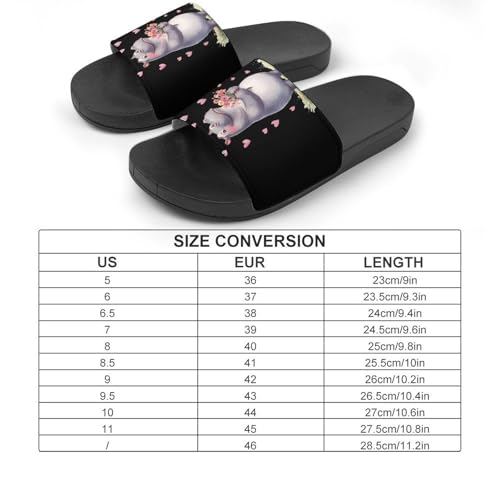 Hippopotamus Flowers Love Heart Shower Slippers for Women Men Casual Non-Slip Slide Sandals Beach Bathroom Shoes2