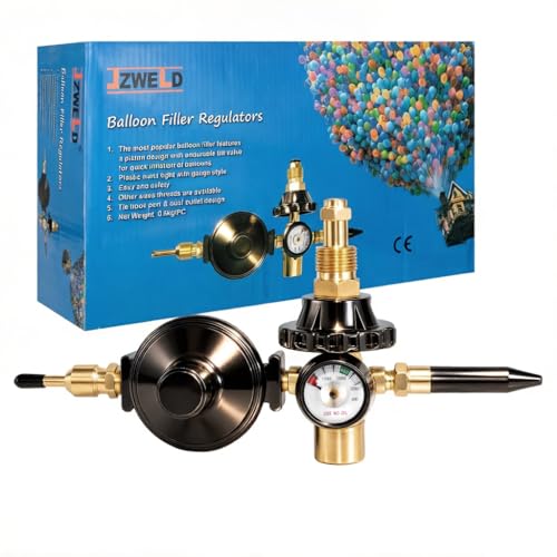 JZWELD High Flow Foil and Latex Helium Balloon Inflator Regulator, 0-3000PSI with Pressure Gauge for CGA580 Tank Valve, Auto Foil Balloon Shut Off Valve