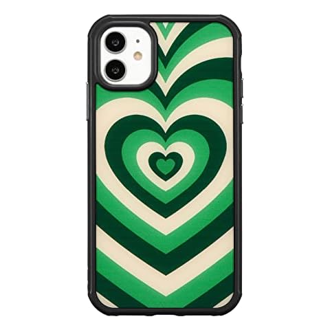 EYZUTAK Case for iPhone 11 6.1 inch, Love Heart Silicone Shell Valentines Multi-layer Heart Latte Brown Pattern Design for Women Girls Shockproof Slim Soft TPU Protective Case - Green Cover