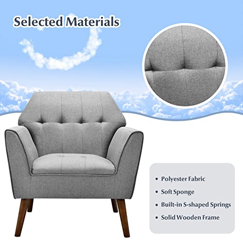 Giantex Accent Chair For Living Room Set Of 2 - Upholstered Tufted Accent Sofa Chair With Rubber Wood Legs, Anti-Slip Foot Pads, Max Load 330Lbs, Modern Mid-Century Accent Armchair For Bedroom, Gray #TOP3