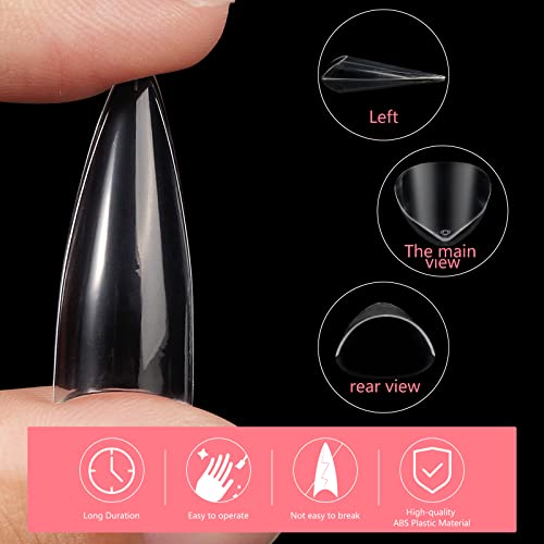 500Pcs Stiletto Nail Tips, Clear Nail Tips For Acrylic Nails Professional, Press On Nails Half Cover Nail Tips, Acrylic False Nails For Diy Nail Salon And Soak Off Nail Extension 10 Sizes With Box #TOP6