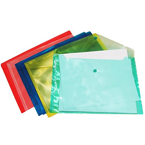Document File Folders With Snap Button, Premium Quality Pack Of 6 Assorted Colors Plastic Envelopes- Red, Yellow, Green, Blue, Purple, Orange, And White. By Mega Stationers #TOP4