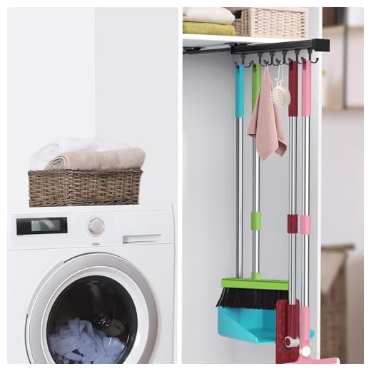 DegMongee Pull Out Broom Holder With Adjustable Double Row Sliding Hook, Multifunctional Slide Broom And Mop Storage/Organizer Garage Organization Hooks, for Closet Laundry Garage Cupboard Kitchen