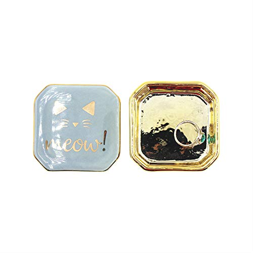 Ceramic Small Travel Jewelry Box, Cute Gold Plated Jewelry Case Storage Organizer For Ring, Necklace, Bracelet(Bule) #TOP2