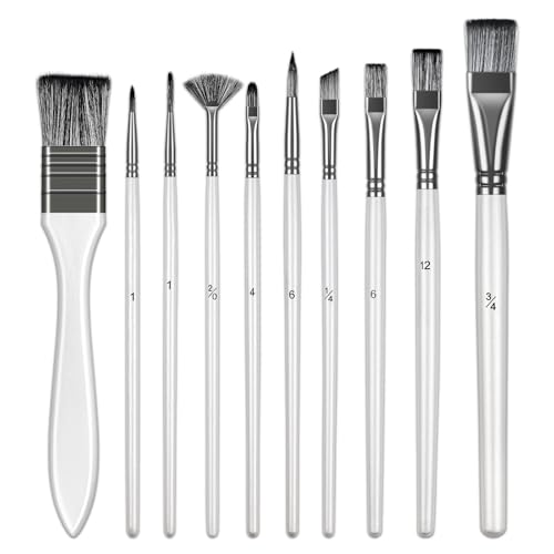 Set di Pennelli Pittura, 10 pezzi Pennelli per Artisti con Setole in Nylon e Manico in Legno, Pittura Acrilica per Acquerello, Gouache, Olio, Pennello per Trucco, Pittura su Pietra, Decorazioni