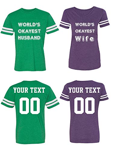 World's Okyest Husband & Wife Custom Matching Couple Cotton Jerseys (Men Green_ Women Purple)