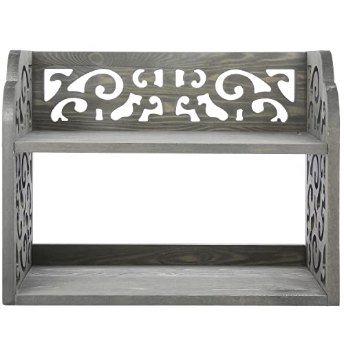 Mygift Vintage Gray Wood Desktop Bookshelf Organizer With Scrollwork Cutout Design, 2 Tier Office Dorm Desk Stationery Rack Shelf #TOP6