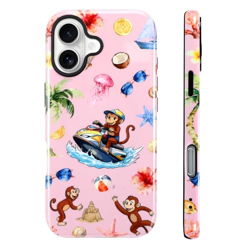 Image of Magnetic for iPhone 17 Case for Women Girl, Monkeys | Stylish Monkeys Pattern Design [Compatible with MagSafe] 2-Layer Hybrid Shockproof Glossy Protective Cover