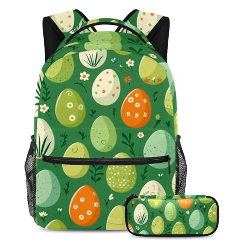 Sac à dos d'école vert avec trousse assortie pour enfants et ados