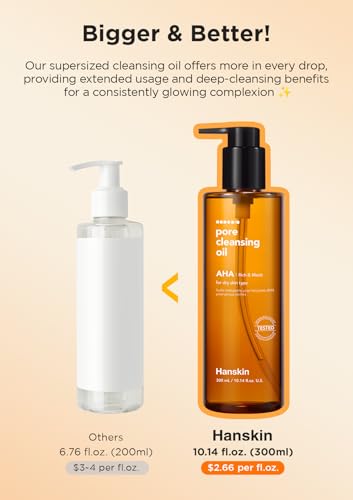 Hanskin AHA Pore Cleansing Oil for Dry Skin, Exfoliating, Waterproof Makeup Remover Facial Cleanser, Moisturizing for Soft Skin, Korean Skincare [AHA/10.14 oz.] - Thumbnail 7