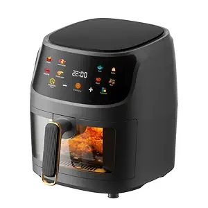 COSKIRA 8L Air Fryer With Led Digital Touchscreen,Smart Cooking Programs Hot Air Fryer With Visible Cooking Window, Healthy Oil-Free Cooking,Easy To Clean Non-Stick Basket,Customized Automatic_Black