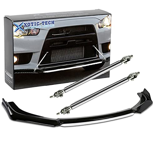 x xotic tech Front Bumper Lip Chin Spoiler Splitter Diffuser Protector Body Kit with Adjustable 10"-13" Support Splitter Rod Compatible with Honda Accord Civic, Volkswagen MK5 MK6 MK7, Black w/White