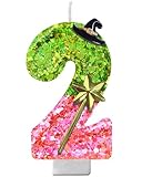 Wicked-Themed Birthday Number Candle – Pink & Green Glitter Candle with Holder for Cake | Magical Party Decor for Girls, Teens, Theatre Fans, Broadway Lovers, Witch Party Supplies-2