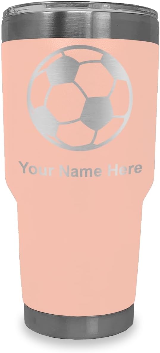 LaserGram 20oz Vacuum Insulated Tumbler Mug, Soccer Ball, Personalized Engraving Included (Black)