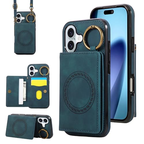 Coque portefeuille iPhone 16 Pro Max verte antichoc finie les chutes avec l'anneau