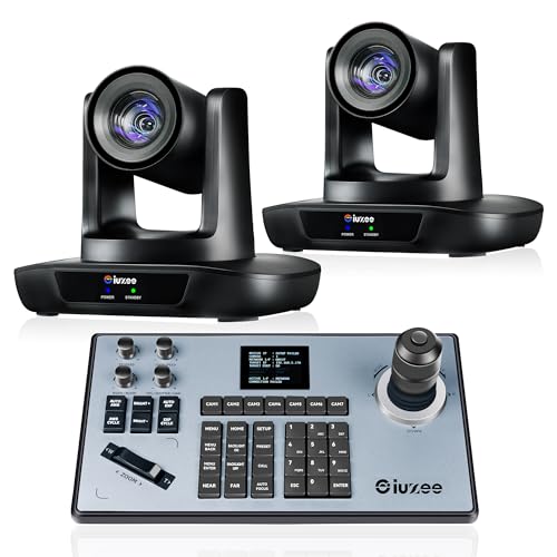 Image of iuZee PTZ Camera Bundle 20X Optical Zoom AI Auto Tracking USB HDMI SDI IP Live Streaming Camera (2pcs) 4D Joystick PTZ Controller for Church Education Sport Events vMix OBS YouTube (UHD20Nx2+KB200)