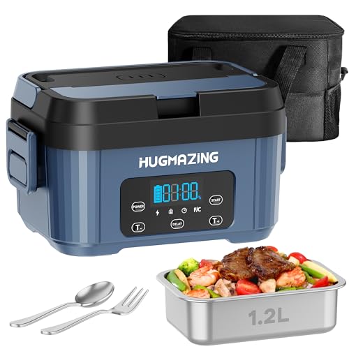 Hugmazing Cordless Electric Lunch Box for Adults, Men & Women – Rechargeable Self-Heating Food Warmer with 1.2L SS Container, Battery-Powered Heated Lunch Box, Perfect for Work and Travel Use
