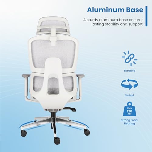 Image of Vergo Breathe Korean Mesh Office Chair High Back, Lumbar Support, Adjustable Armrest, Seat Slider, Tilt Lock Mechanism, Aluminum Base, Ergonomic Work from Home, Desk Chair, 3 Years Warranty (Grey)