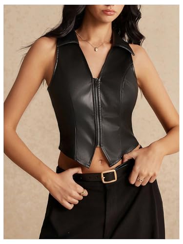 Floerns Women's PU Leather Zipper Vest Jacket Skinny Sleeveless Motorcycle Party Jacket4
