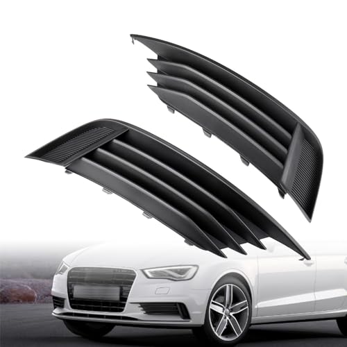 Anzios Left Right Lower Bumper Black Grille Compatible for Audi A3 S3 2013 2014 2015 2016 2017 w/o Fog Light Hole AU1038141 AU1039141