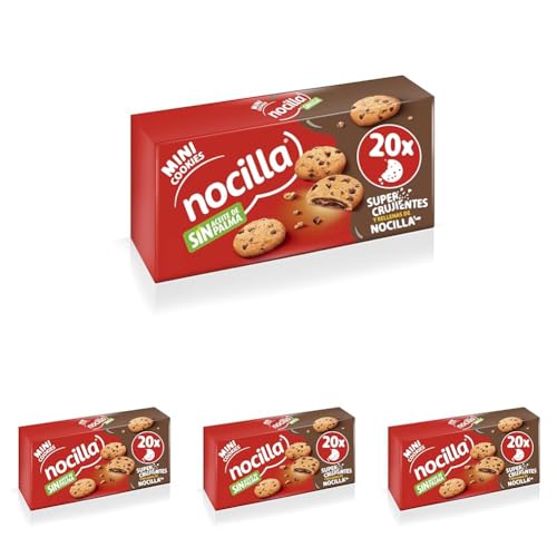 Nocilla, Mini Cookies, Original, Minigalletas con Gotas de Chocolate, Rellenas con Nocilla Original, sin Aceite de Palma - 4 Packs de 5 Unidades - 160g (El embalaje puede variar) (Paquete de 4)