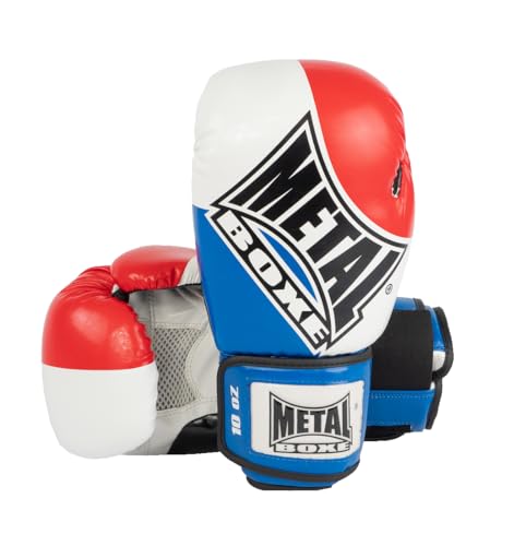 METAL BOXE Gants de Boxe Entraînement Compétition Bleu/Blanc/Rouge, 12 oz
