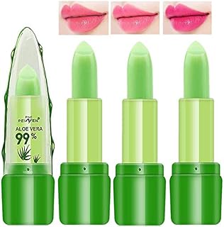 3 Packs Organic Aloe Vera Moisturizing Crystal Jelly Lipsticks, BEEXY Magic Temperature Colour Changing Long Lasting Lip Balm Set