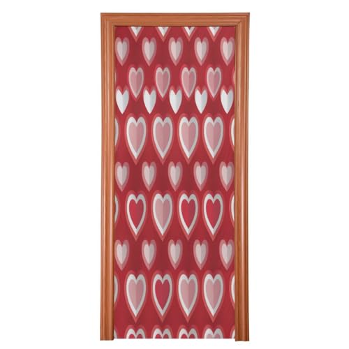 FLildon Red Hearts Romantic Valentine's Day Theme Door Cover Decoration, Party Accessory Porch Decor for Festive Ornament Room Door Covers 32 x 79 Inch