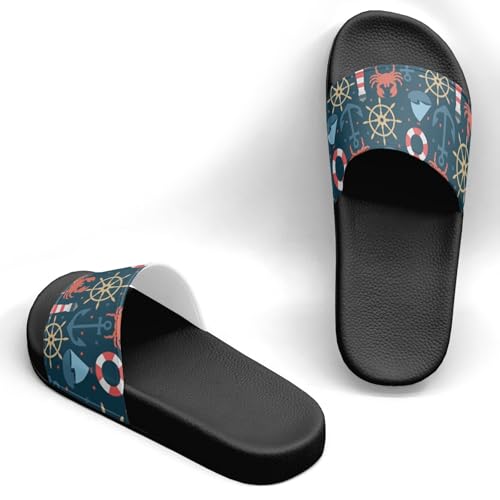 Nautical Anchors Design Slippers Sandals for Women Men Casual Athletic Sandals Pool Shower Indoor Outdoor Slide Slippers2