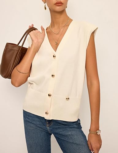 Sweater Vest for Women Cap Sleeve Fall Tops Button Down V Neck Knit Tops Casual Dressy2