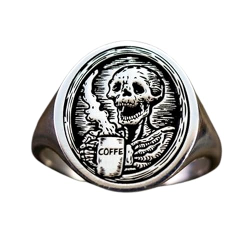 Bague Amoureux du café argent sterling 925 chevalière ronde US 5-12,5