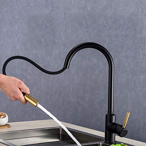 Grifos de cocina con pulverizador extraíble monomando de cobre negro para fregadero