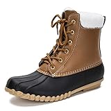DKSUKO Women's Lace UP Two-Tone Snow Rain Duck Boots (7 B(M) US, Black)