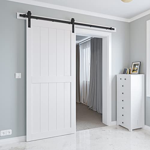 Image of 36in x 84in White Sliding Barn Door,Covered with Water-Proof PVC Surface