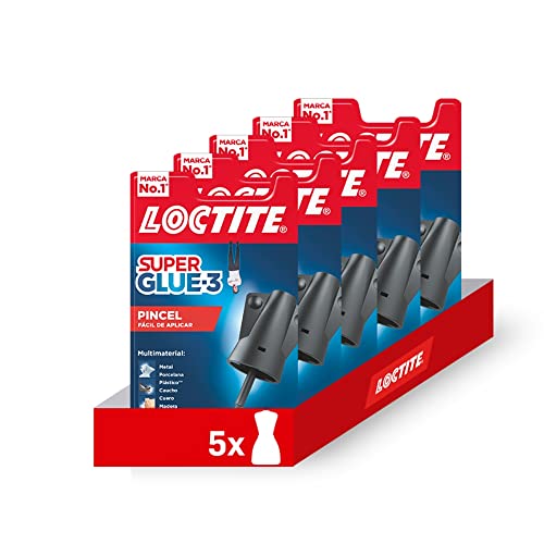 Pack de 5 unidades Loctite Pegamento Multimaterial Adhesivo con Pincel Super Glue 3 con Aplicación de Pincel. Pegamento de Cianocrilato de precisión con aplicador de pincel