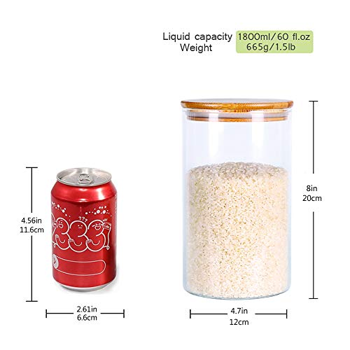 Glass Rice Storage Containers, 60 Fl Oz (1800Ml) Kitchen Food Jars With Airtight Lid, Stackable Clear Pantry Canister For Coffee Bean, Pet Treat, Flour, Loose Tea And More #TOP4