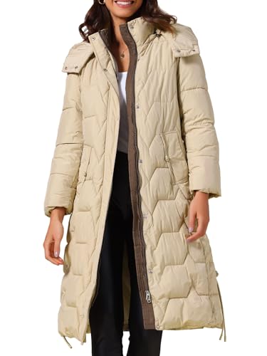 Allegra K Women's Long Puffer Jacket Thickened Warm Down Jacket Pockets Hooded Winter Coats