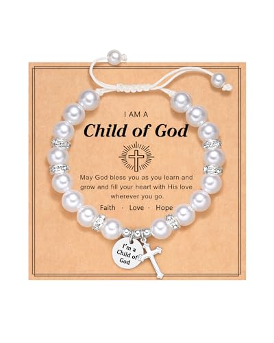 Image of Peal Cross Bracelet for Girls Daughter Granddughter Goddaughter Baptism Communion Confirmation Birthday Christmas Gifts