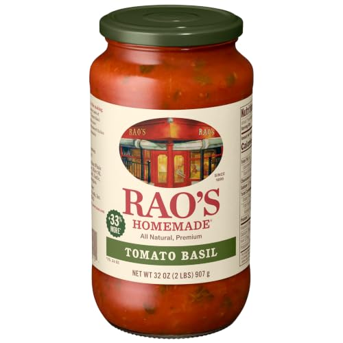 Rao's Homemade Tomato Basil Sauce, 32oz, Tomato Sauce, All Purpose, Keto Friendly Pasta Sauce, Premium Quality, Tomatoes from Italy and Basil
